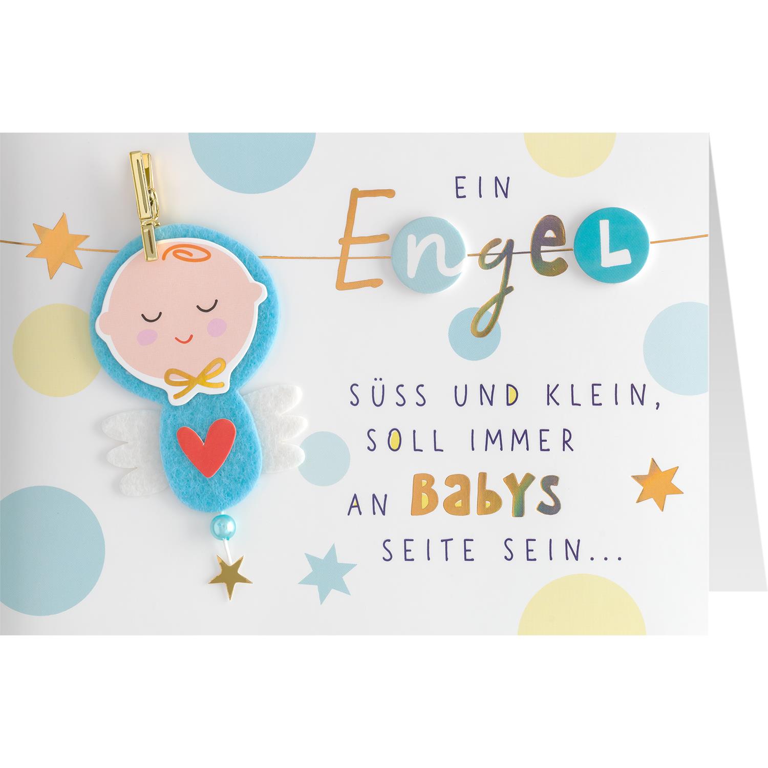 Grußkarte Schutzengel »Ein Engel süß und klein, soll immer an Babys Seite sein (blau)«