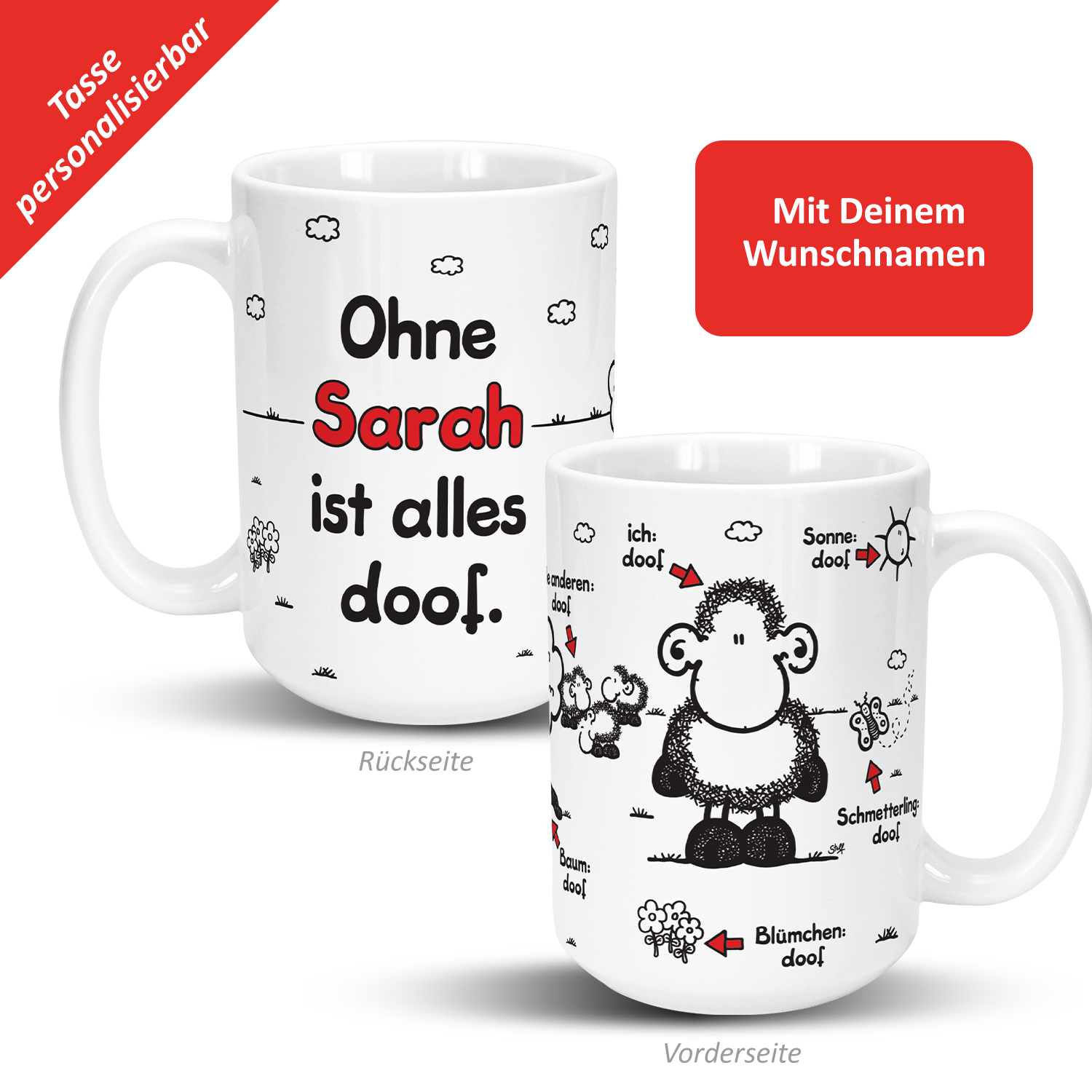 XL-Tasse »Ohne ... ist alles doof.« mit Wunschnamen, weiß, personalisiert