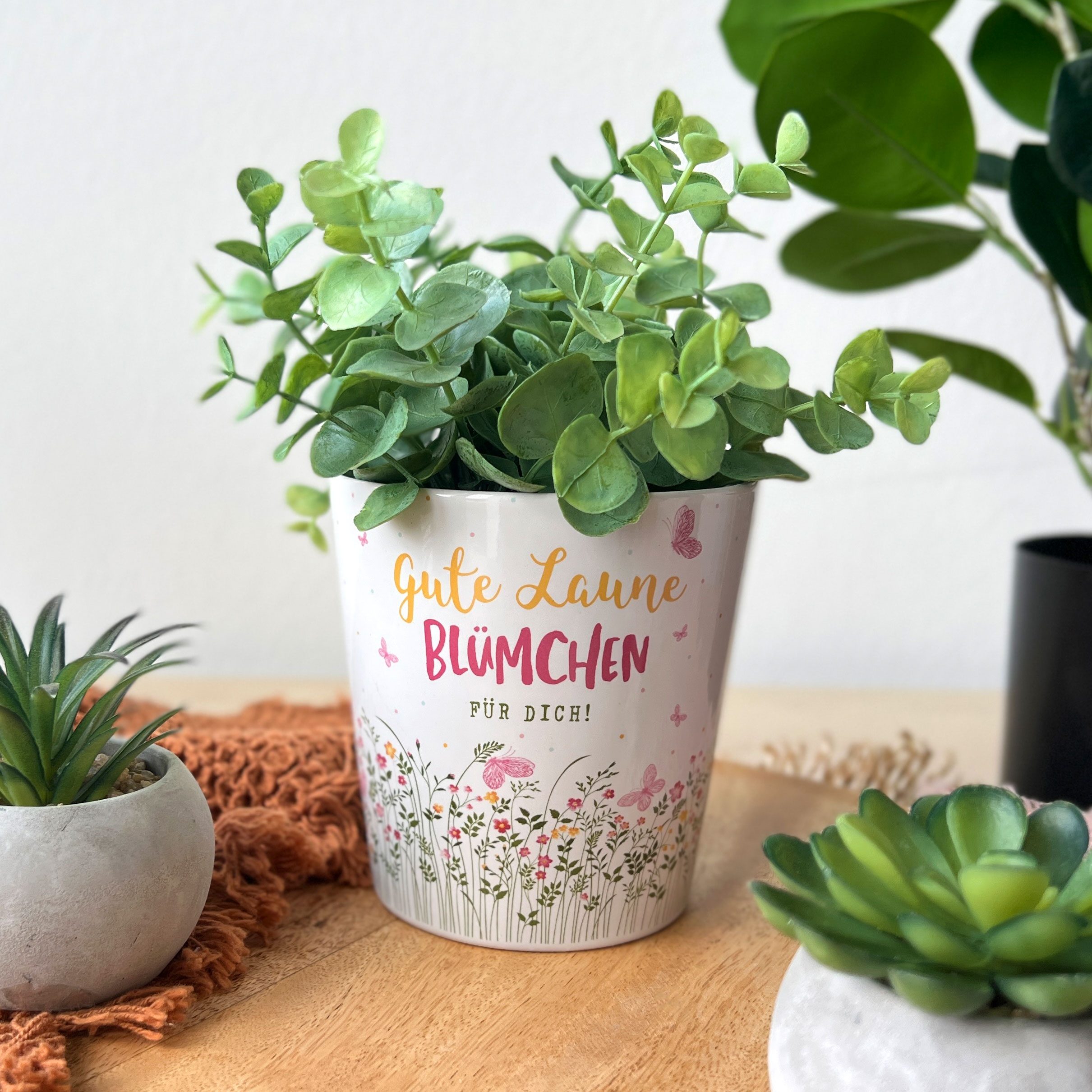 Blumenübertopf »Gute Laune Blümchen für Dich!«