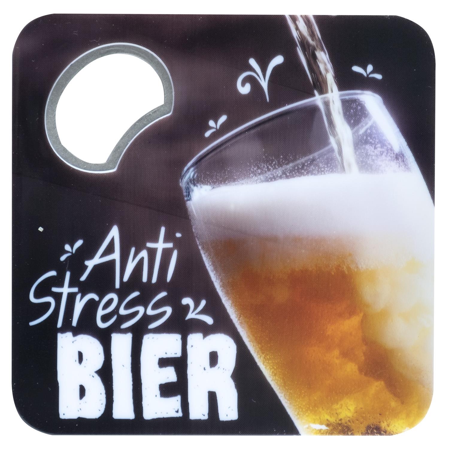Untersetzer mit Flaschenöffner »Anti Stress Bier«