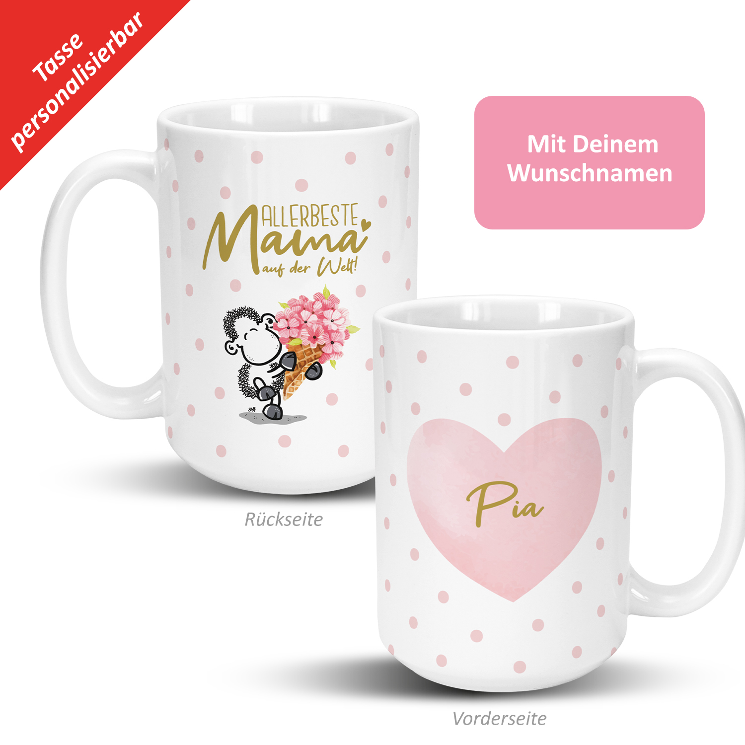 XL-Tasse »Allerbeste Mama auf der Welt! ...« mit Wunschnamen, weiß, personalisiert