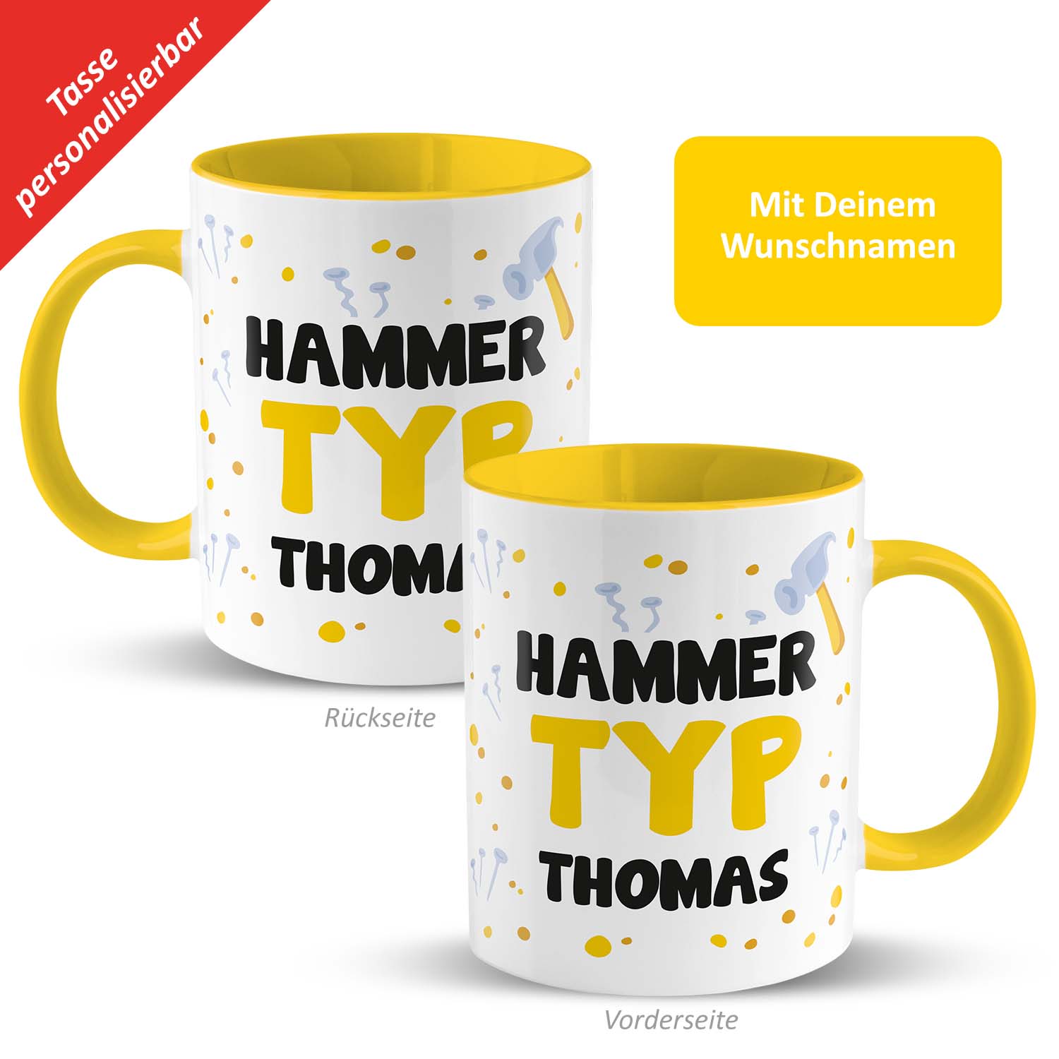 GRUSS & CO L1847 Tasse »Hammer Typ ...« mit Wunschnamen, gelb, personalisiert