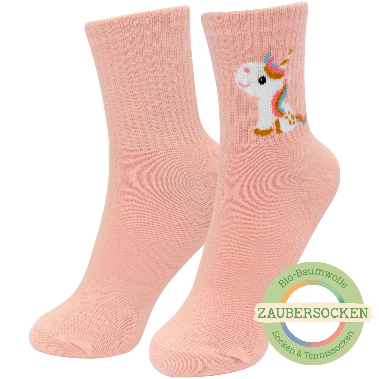 Kinder-Zaubertennissocken Bio-Baumwolle »Rosa Einhorn«