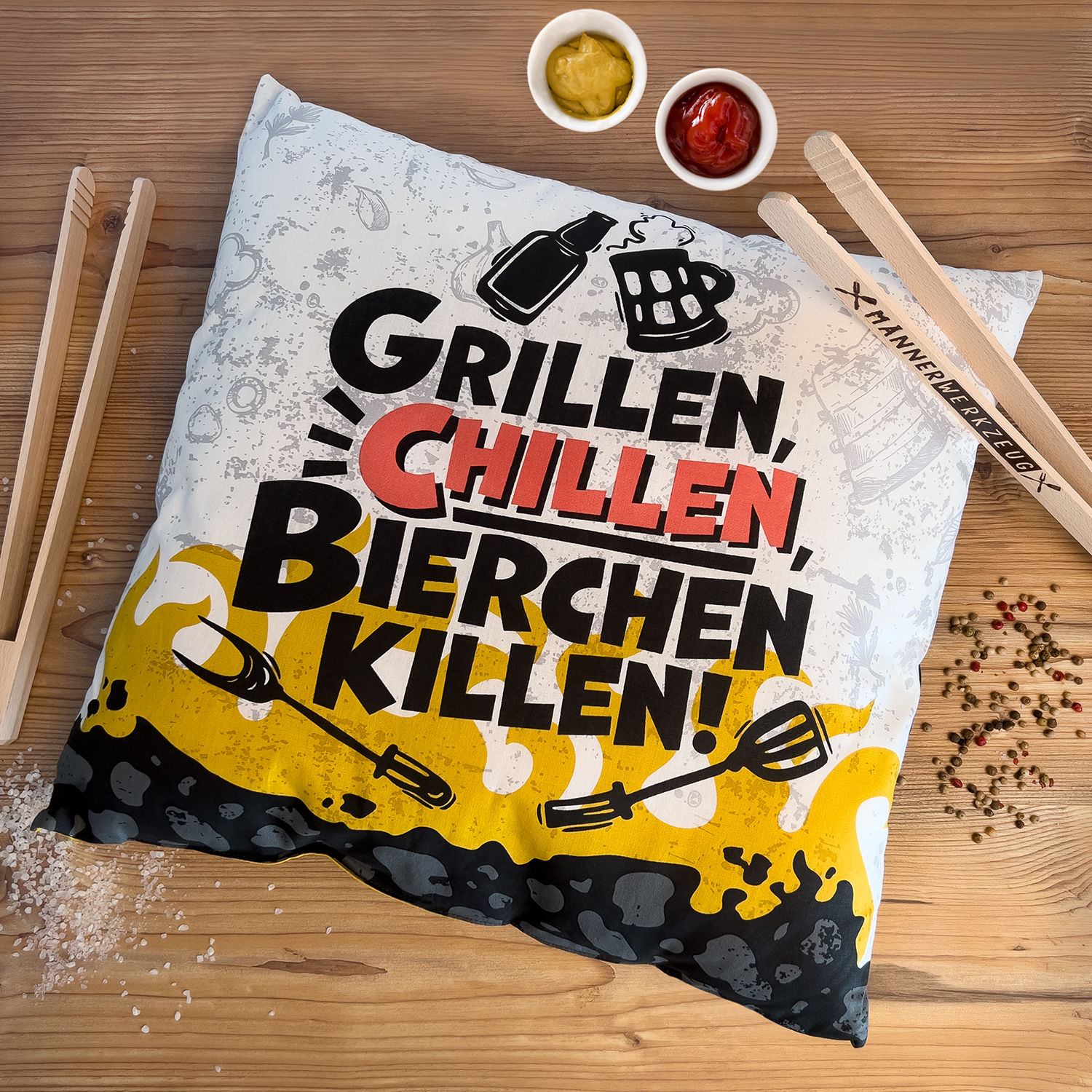 Baumwollkissen »Grillen, Chillen, Bierchen killen!«