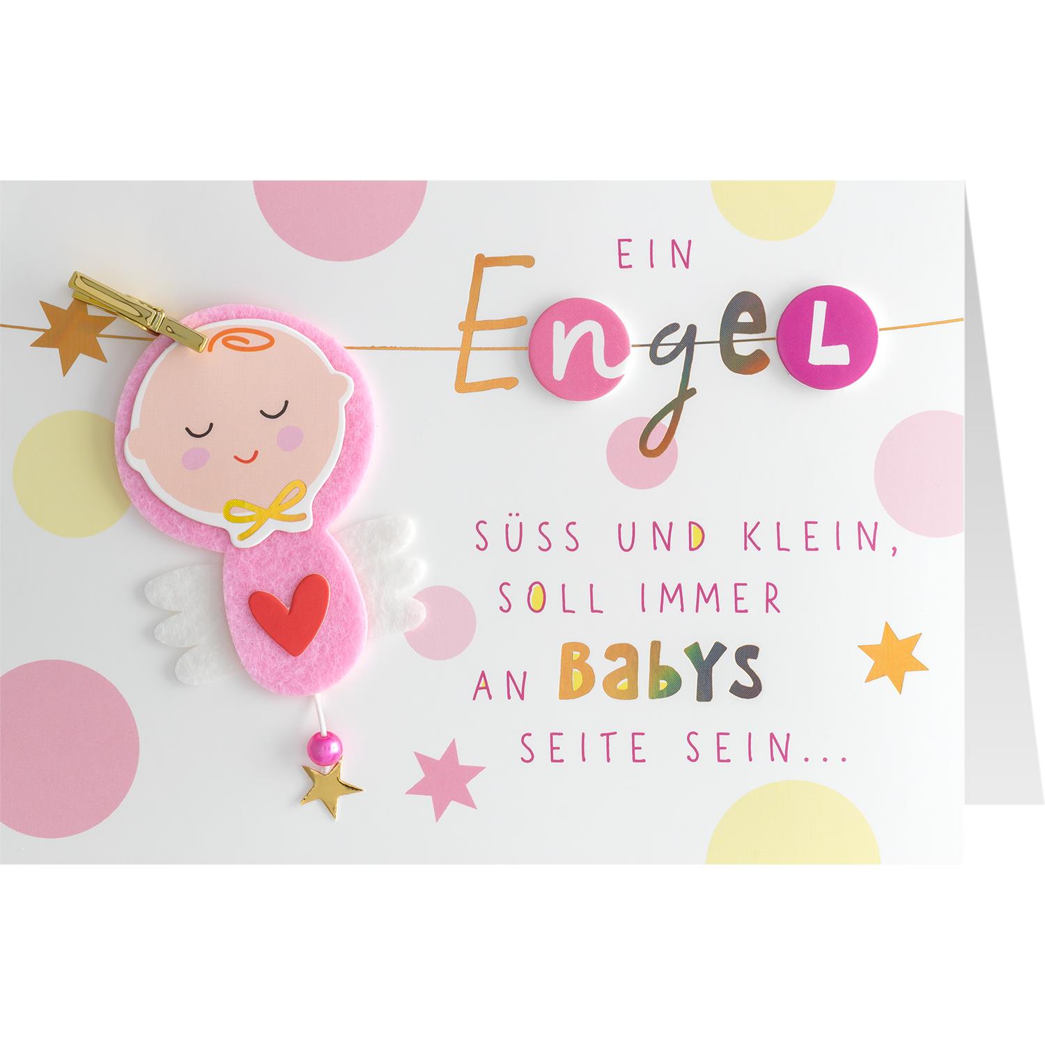 Grußkarte Schutzengel »Ein Engel süß und klein, soll immer an Babys Seite sein (rosa)«