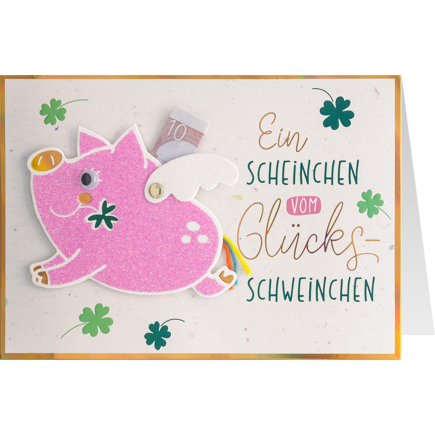 Grußkarte Schutzengel »Ein Scheinchen vom Glücks-Schweinchen«