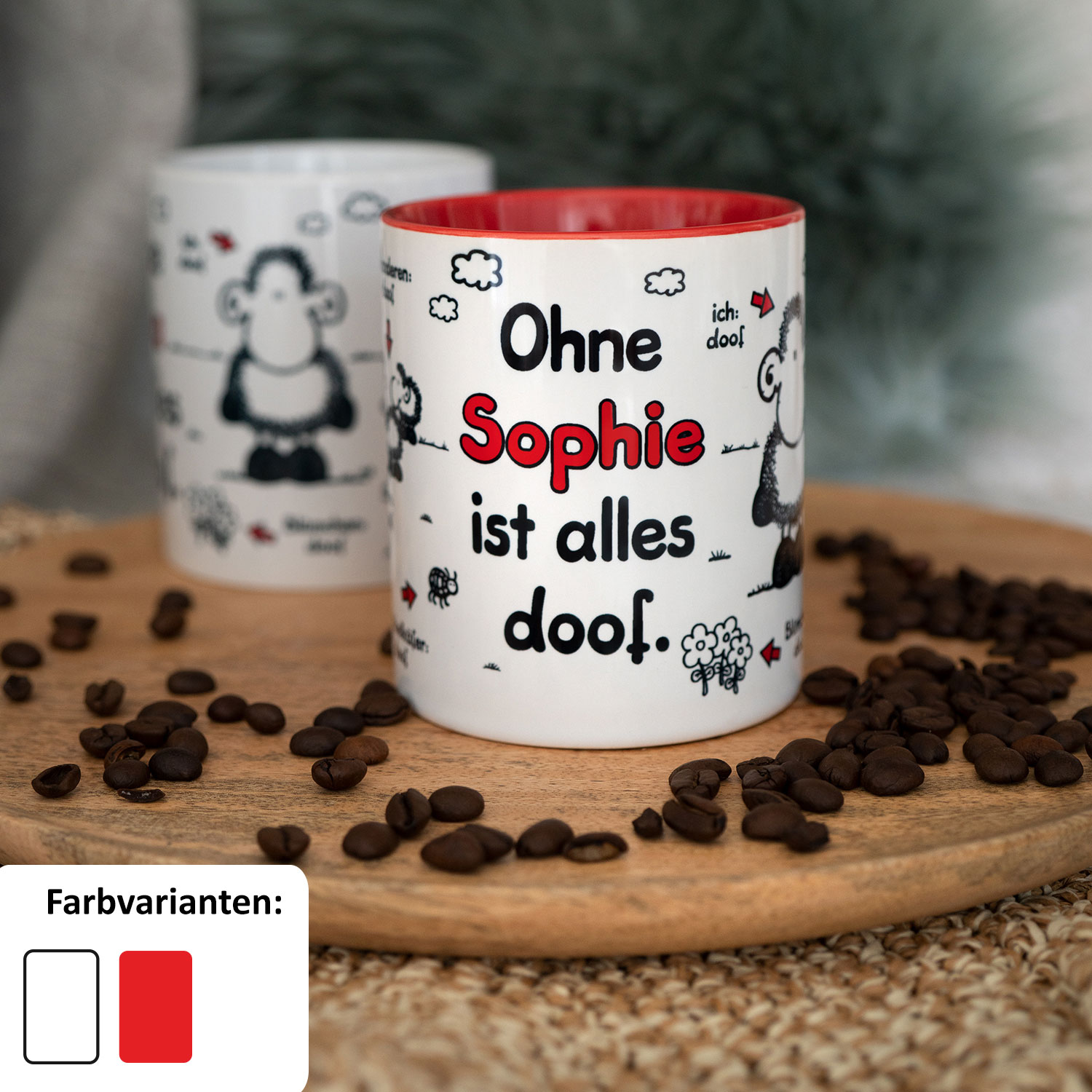 Personalisierbare Tasse »Ohne ... ist alles doof.« mit Name, rot