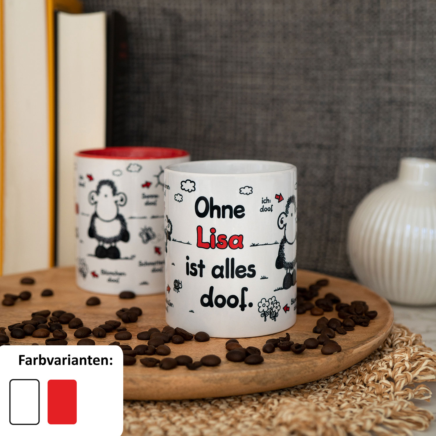 Personalisierbare Tasse »Ohne ... ist alles doof.« mit Name, weiß